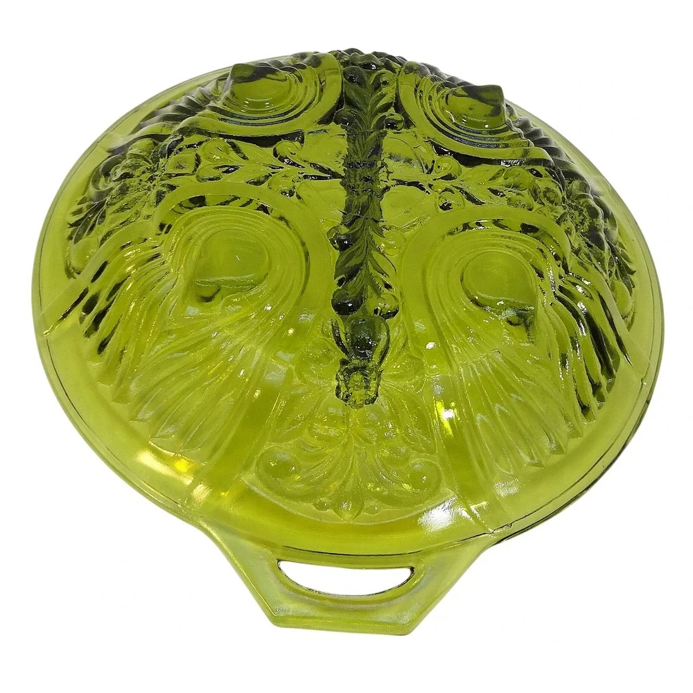Vintage Indiana‎ Glass Killarney divided candy dish green glass with handles
